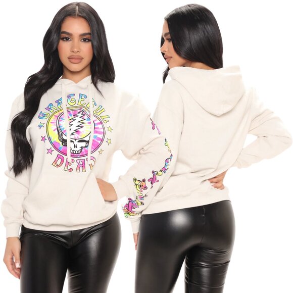 Grateful Dead Hooded Sweatshirt Pullover Hoodie Women's Medium Ivory Dead Head - Picture 1 of 12